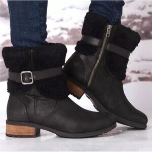 UGG Black Leather Winter Boots